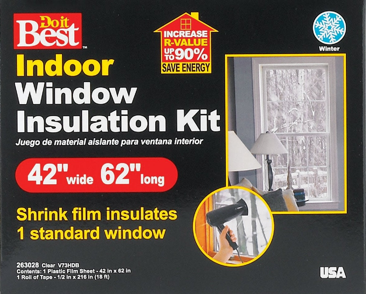 Indoor shrink film window insulation kit for one standard window to save energy in home improvement and hardware collections