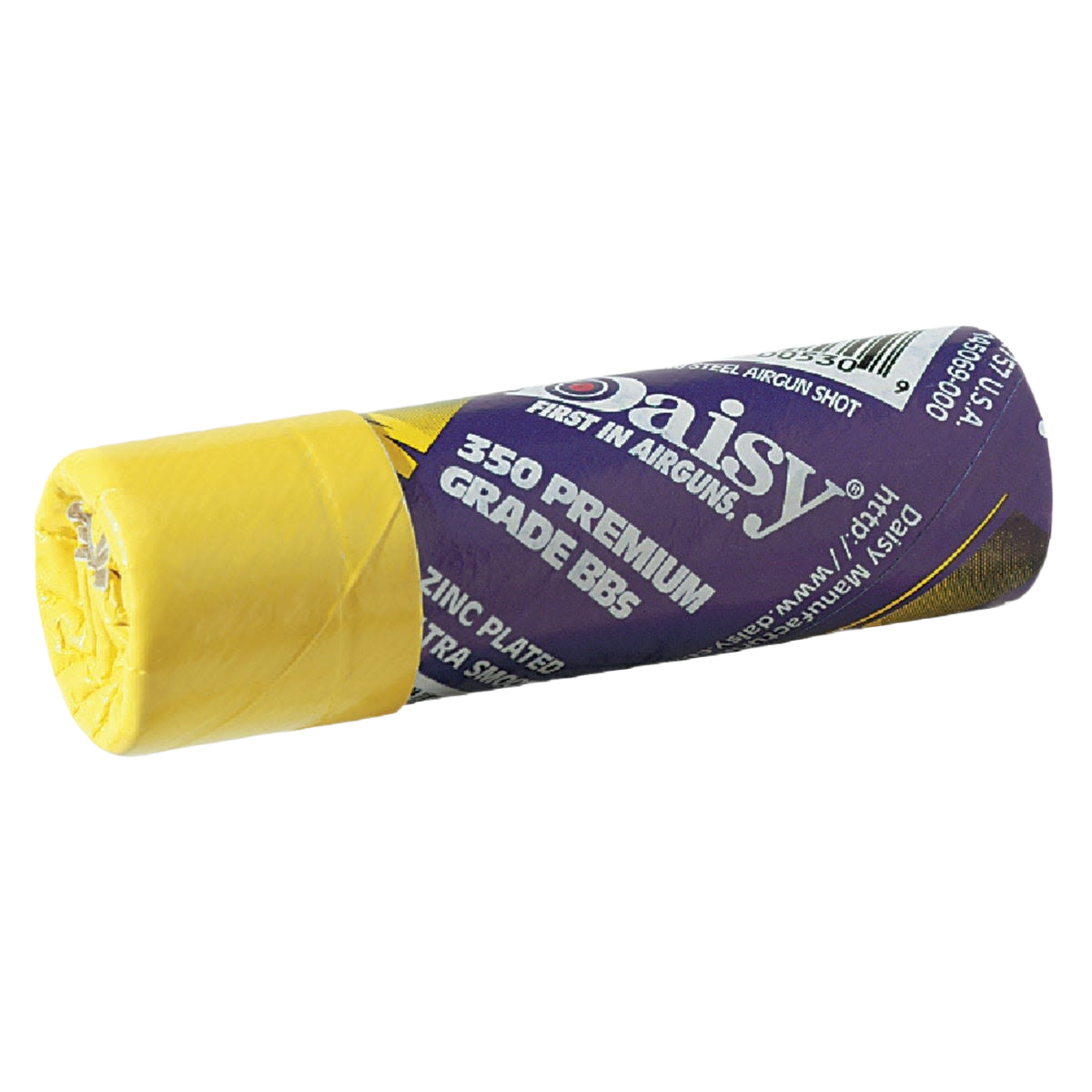Rolled tube of premium zinc-plated BBs for air guns with yellow end cap for home improvement and tools use