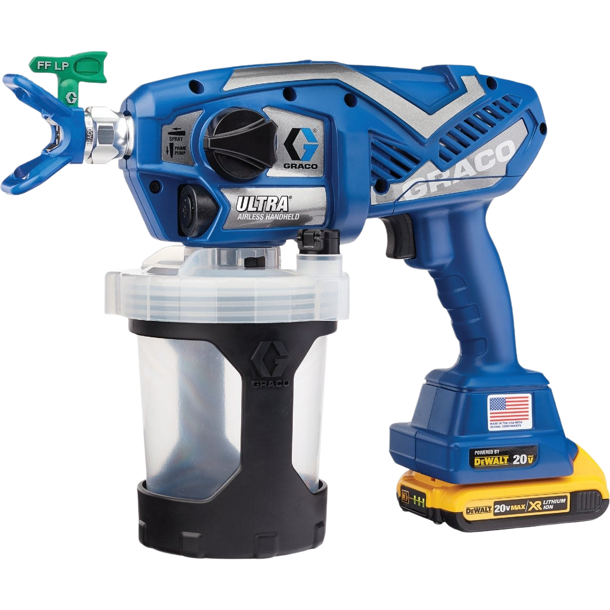 Blue cordless airless handheld paint sprayer with clear paint reservoir for home improvement and paint supplies collections