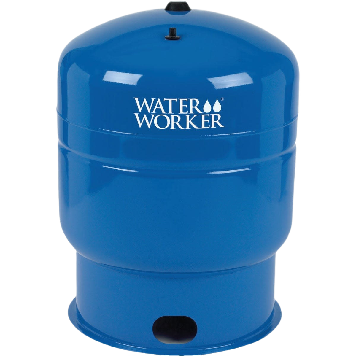 Blue vertical pre-charged pressure tank for well water systems with durable steel construction and Water Worker logo