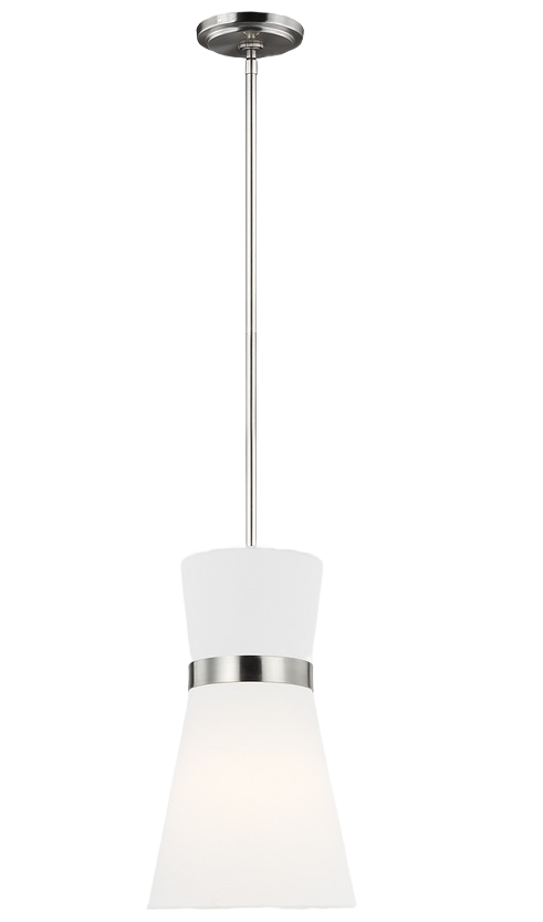 Brushed nickel pendant light with white fabric shade for bathroom and pendant lighting under $100 collection
