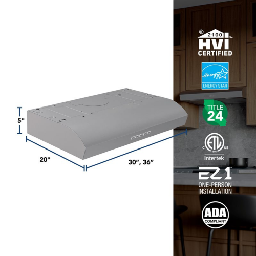 36" Under-Cabinet Range Hood, 350 MAX Blower CFM 1.5 Sones, 3 Speed