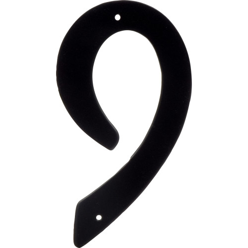 Black aluminum house number 9 with nail-on holes for easy mounting in hardware and home improvement collections