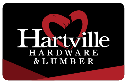 Black and gray Hartville Hardware and Lumber gift card with a red heart design, part of the All Products collection.