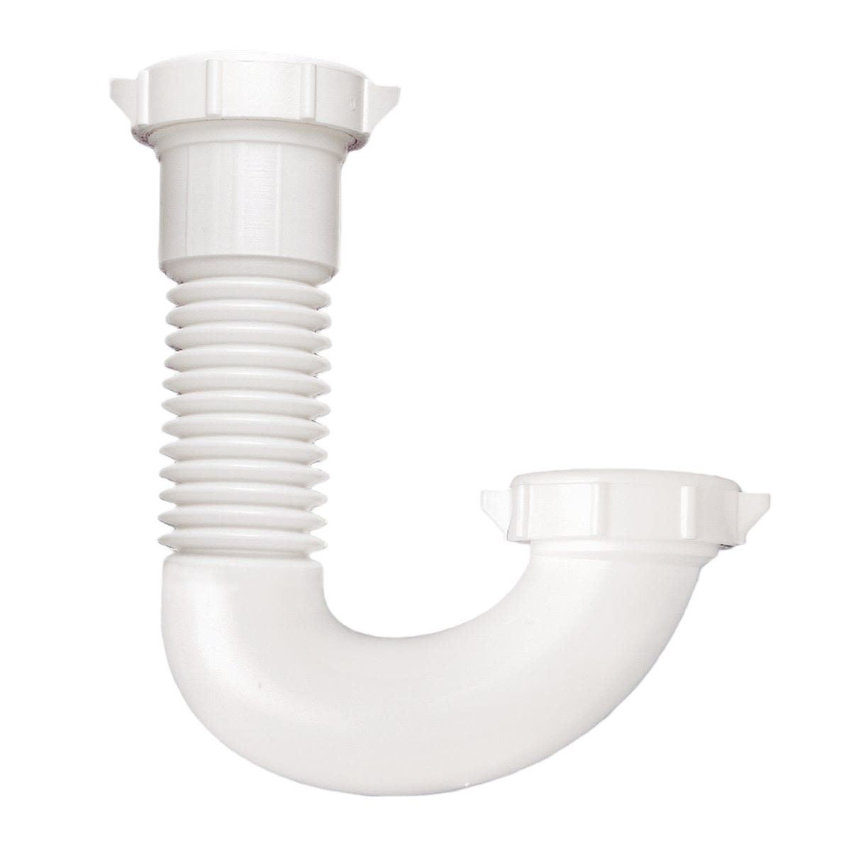 Flexible white J-bend sink trap designed for plumbing repairs and drain replacement in home improvement collections under $50