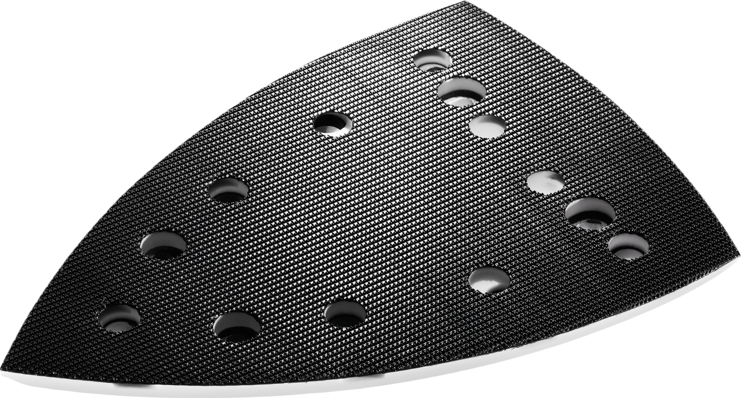 Black delta sanding pad with multiple dust extraction holes for Festool power tool accessories under $50 at Hartville Hardware