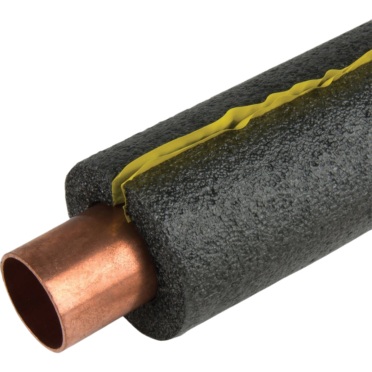 Black self-sealing pipe insulation wrap on copper pipe for plumbing and home improvement under $50 collection