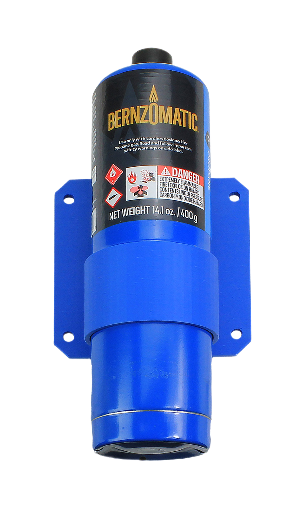 Blue propane torch holder mounted on wall for safe cylinder storage in home improvement under $50 tools collections
