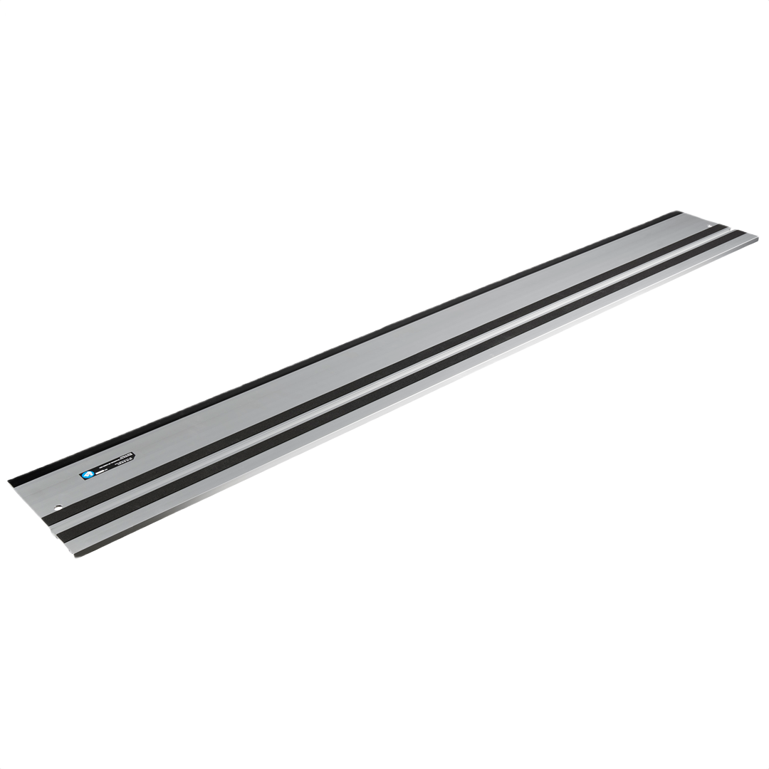 Aluminum woodworking guide rail with black anti-slip strips for precision cutting in power tool accessories and home improvement