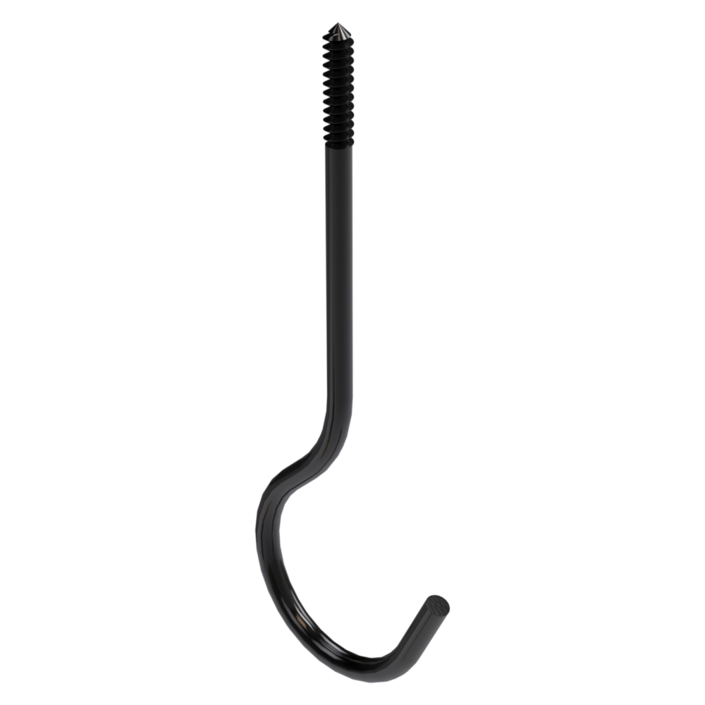 Black metal ceiling hook with threaded screw end for hanging plants and home improvement projects under $50