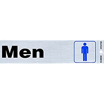 Rectangular black and blue nickel self-adhesive sign with men restroom symbol for home improvement use
