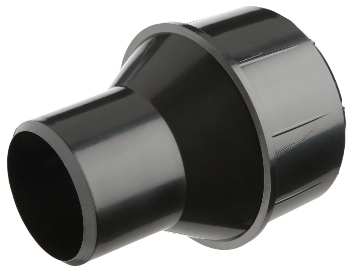 Black plastic reducer fitting for dust collector systems in woodworking tools and home improvement projects under $50