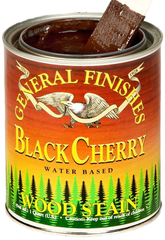 Open can of dark cherry water-based wood stain with paint stirrer for wood finishing and home improvement tools under $50