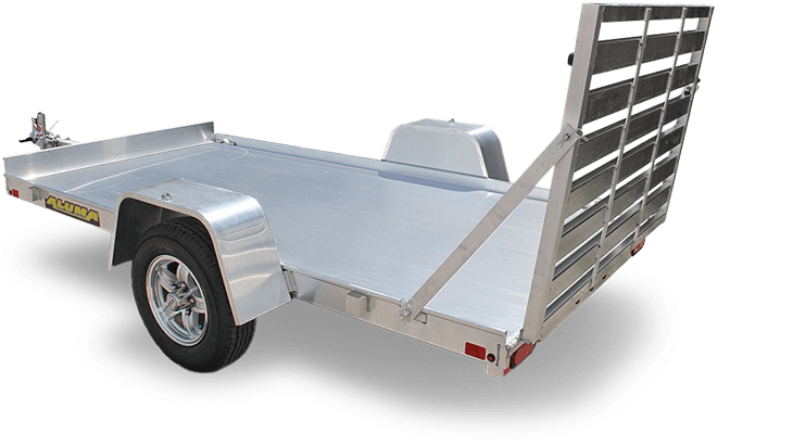 Lightweight aluminum utility trailer with bi-fold gate and single axle for hauling tools and equipment in home projects