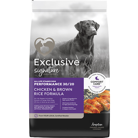 Bag of Exclusive Signature Performance 30/20 Chicken & Brown Rice adult dry dog food in Dog Food and Pet & Animal collections