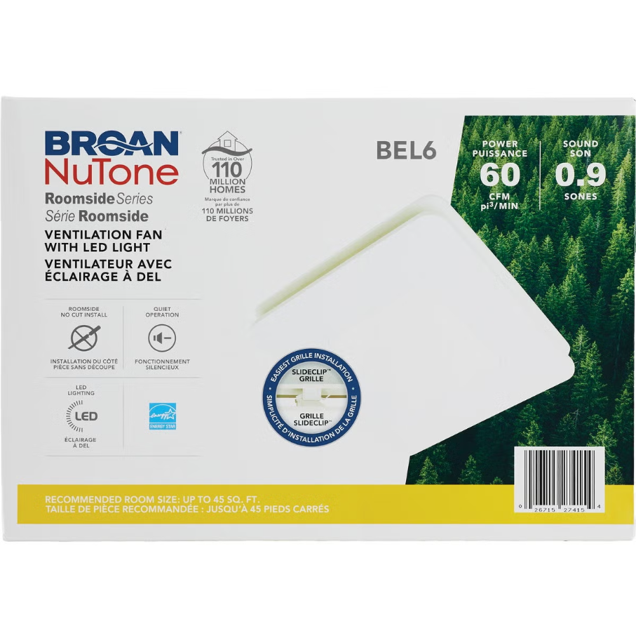 Broan-NuTone Roomside Series 60 CFM 0.9 Sones Bath Exhaust Fan with LED Light