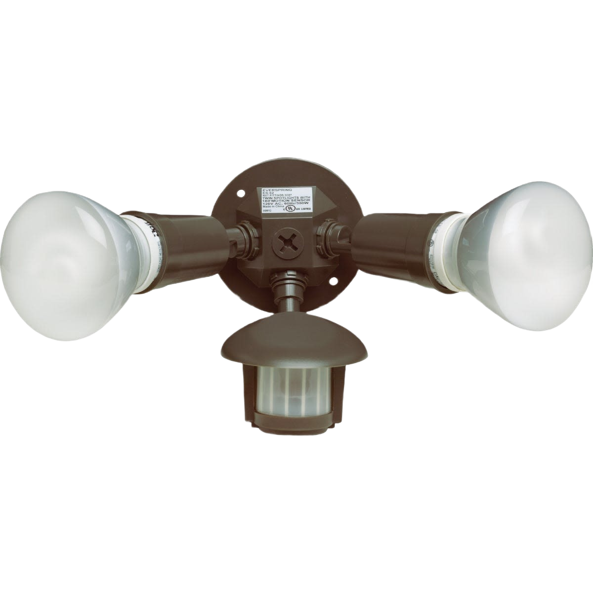 Black dual-head outdoor floodlight with motion sensor for security lighting in electrical and outdoor lighting collections