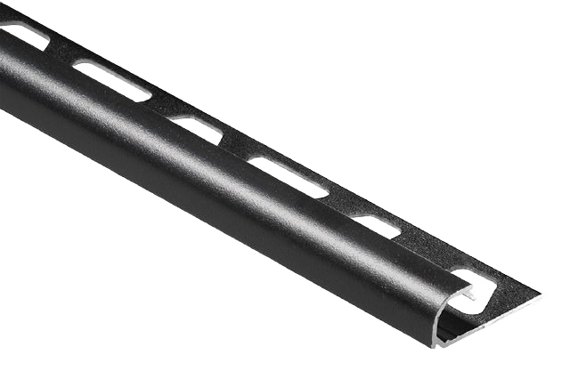 Matte black aluminum bullnose trim with perforated flange for tile flooring and home improvement projects under $50