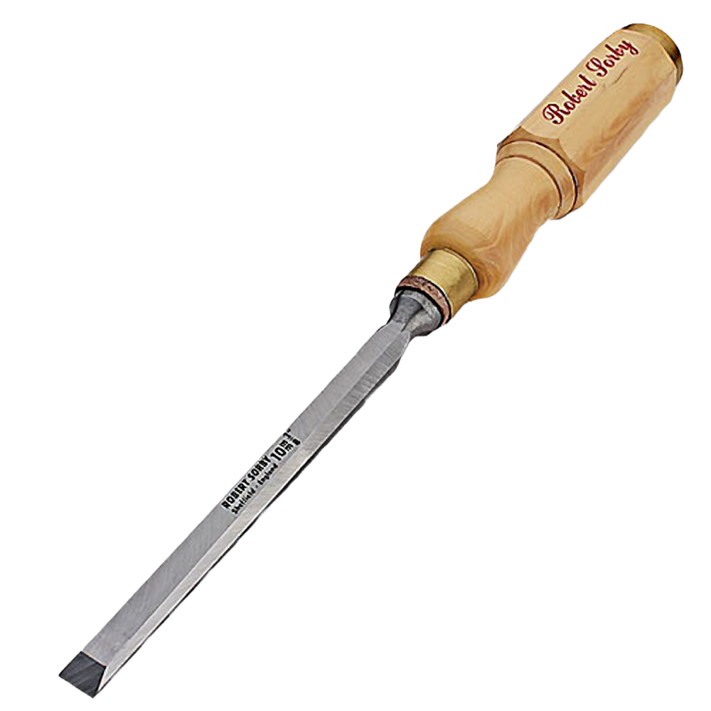 Bench chisel with octagonal boxwood handle and polished steel blade for precision woodworking and home improvement tasks