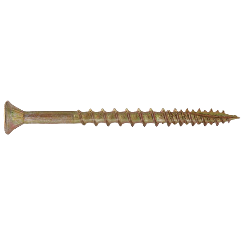 Yellow zinc flat head wood screw with square drive, for lumber and building materials in hardware and fasteners collections