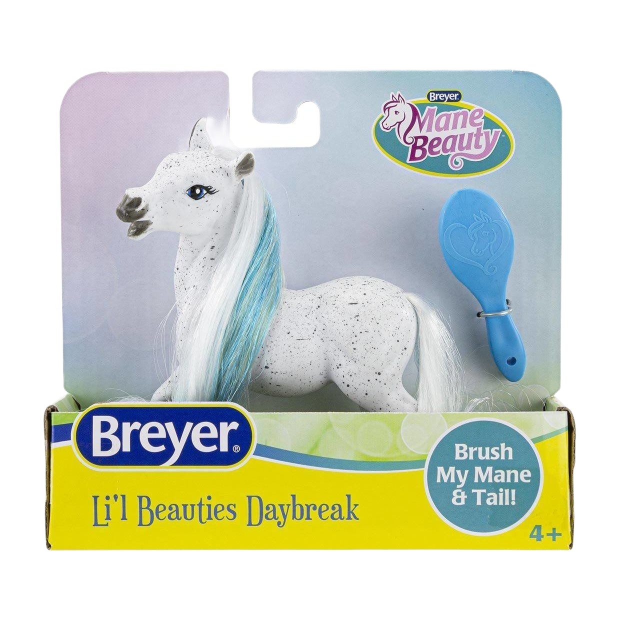 White speckled horse figurine with blue and white brushable mane and tail in toys and dolls collection under $50