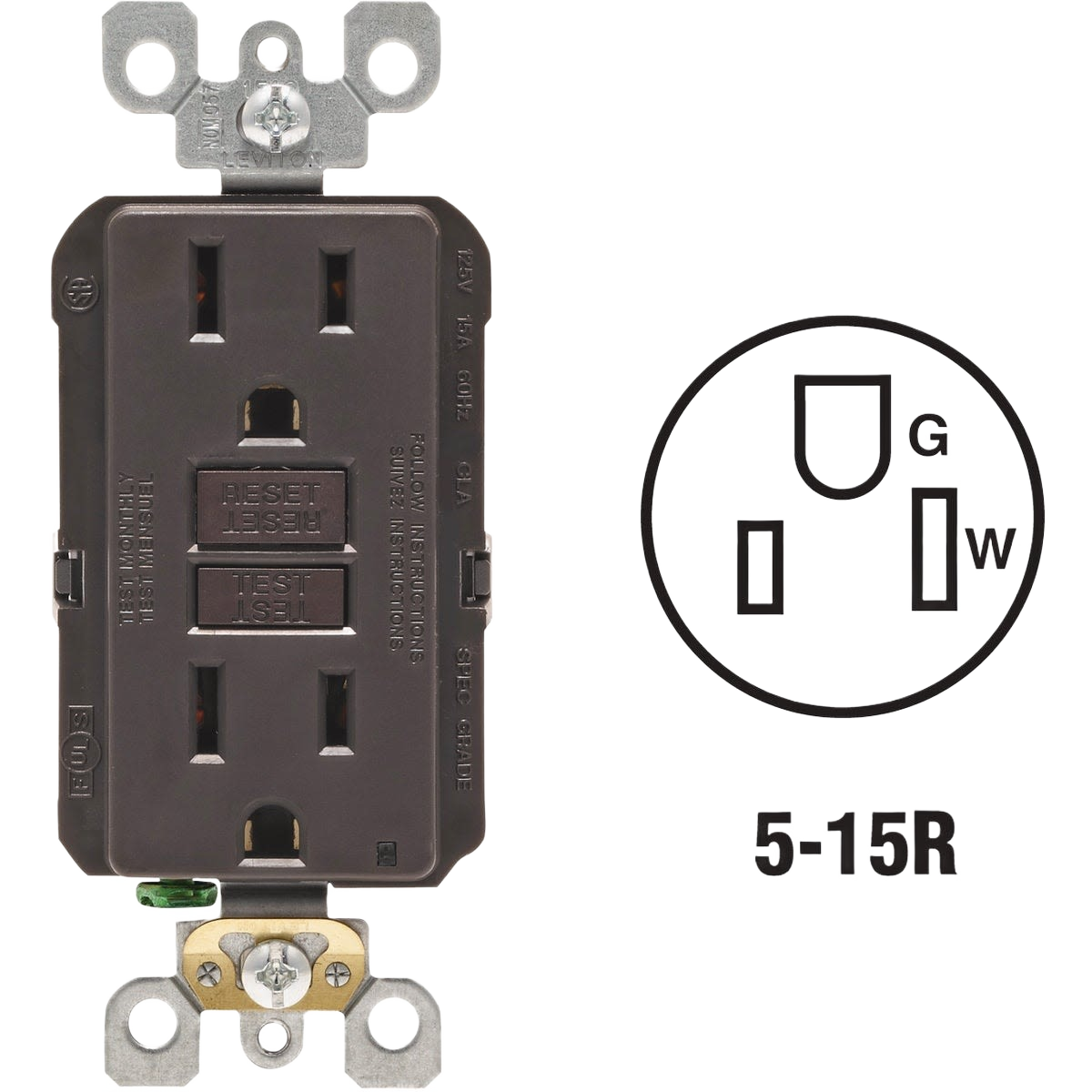 Brown residential grade GFCI outlet with self-test feature for electrical and home improvement projects under $50 collections