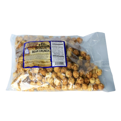 Clear plastic bag filled with caramel-coated popcorn snack from candy and food collections under $50