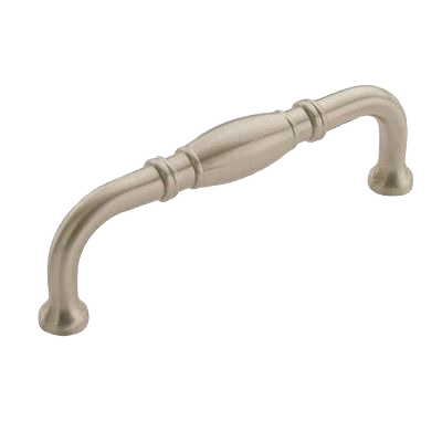 Satin nickel cabinet pull with lathe-turned design for furniture hardware in home improvement collections