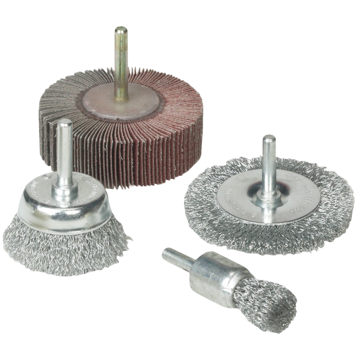 Set of four metal and abrasive drill tool accessories for woodworking and power tool maintenance under $50 collection
