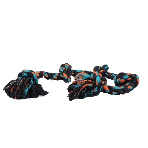 Durable orange, blue, and black 3-knot rope tug toy for dogs in pet and animal toys collection under $50