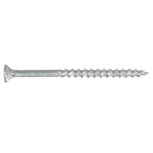 Galvanized steel screw with flat head and coarse threads designed for durable home improvement projects
