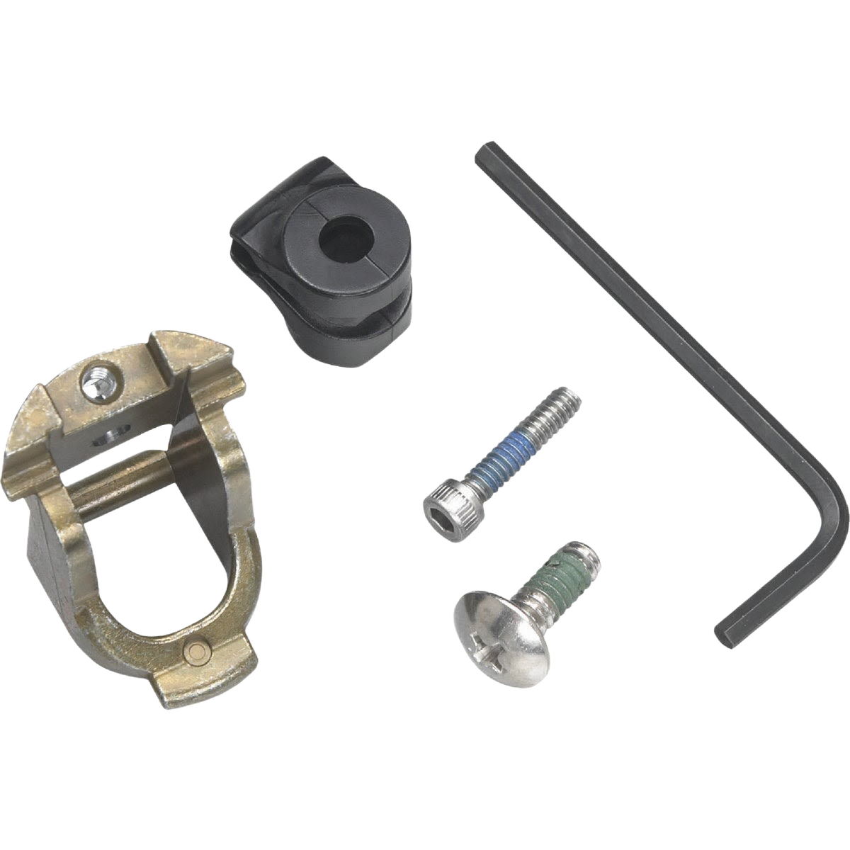 Metal and plastic faucet adapter components with screws and hex key for plumbing repair and installation tools under $50 collections
