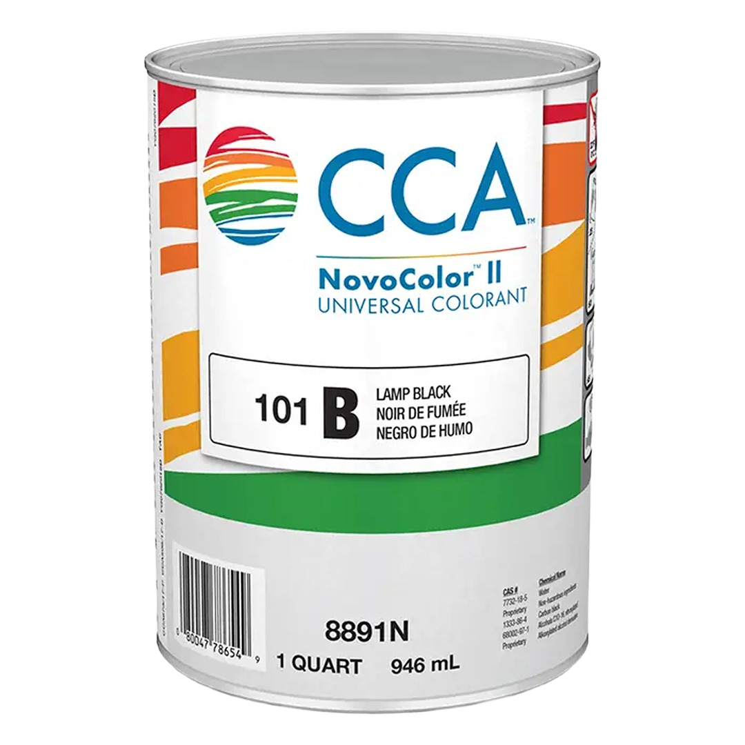 Quart container of black universal paint colorant for tinting in paint and supplies for home improvement