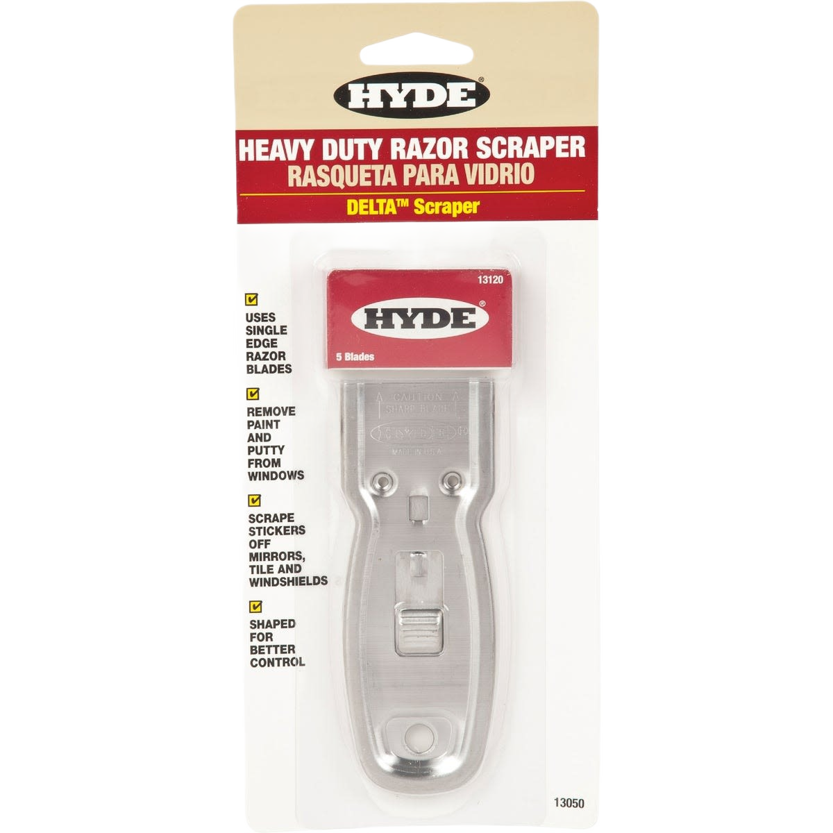 Heavy duty retractable razor scraper with metal handle for removing paint, stickers, and putty on glass surfaces