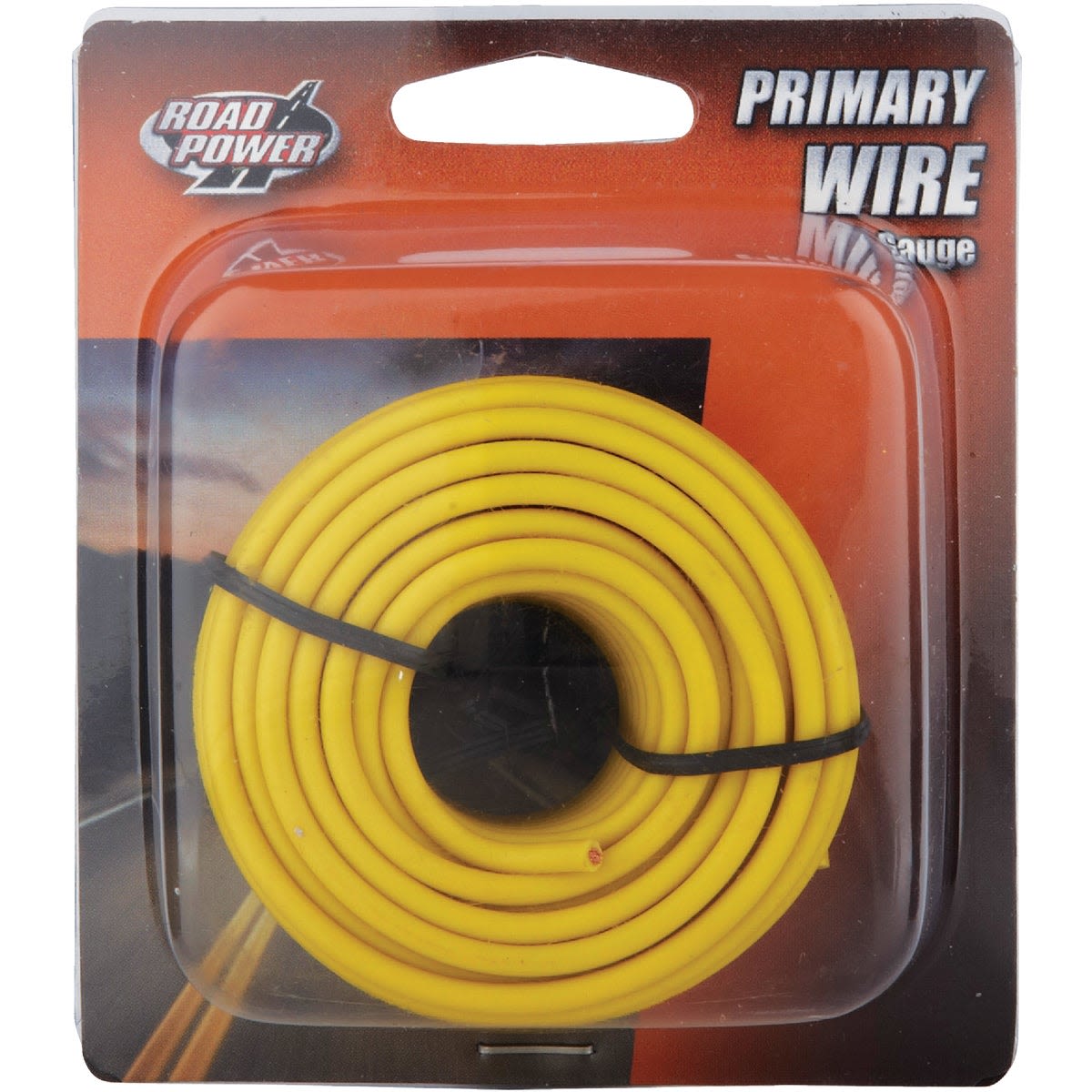 Coiled yellow PVC-coated electrical wire for automotive or home improvement wiring and repair applications