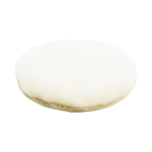 White wool buffing pad designed for woodworking tool accessories and home improvement projects