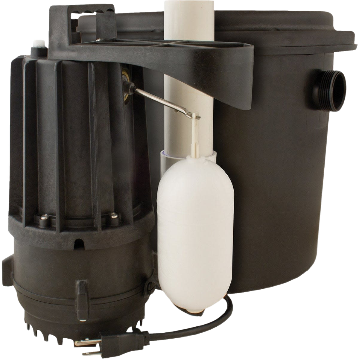 Black and white drain pump system with float switch for plumbing and sump pump applications in home improvement collections