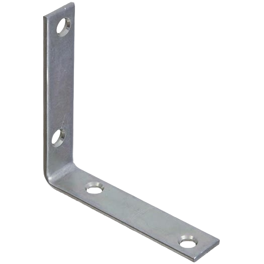 Zinc steel corner brace with pre-drilled holes for reinforcing furniture and home improvement projects