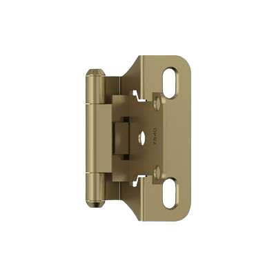 Golden champagne partial wrap cabinet hinge with self-closing feature for home improvement projects and cabinetry installation