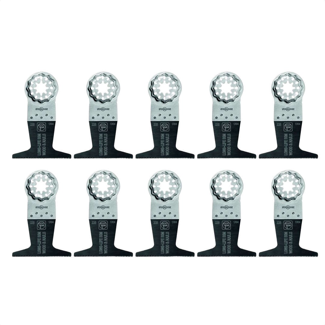 Set of ten bi-metal oscillating saw blades for woodworking tool accessories and power tool cutting tasks