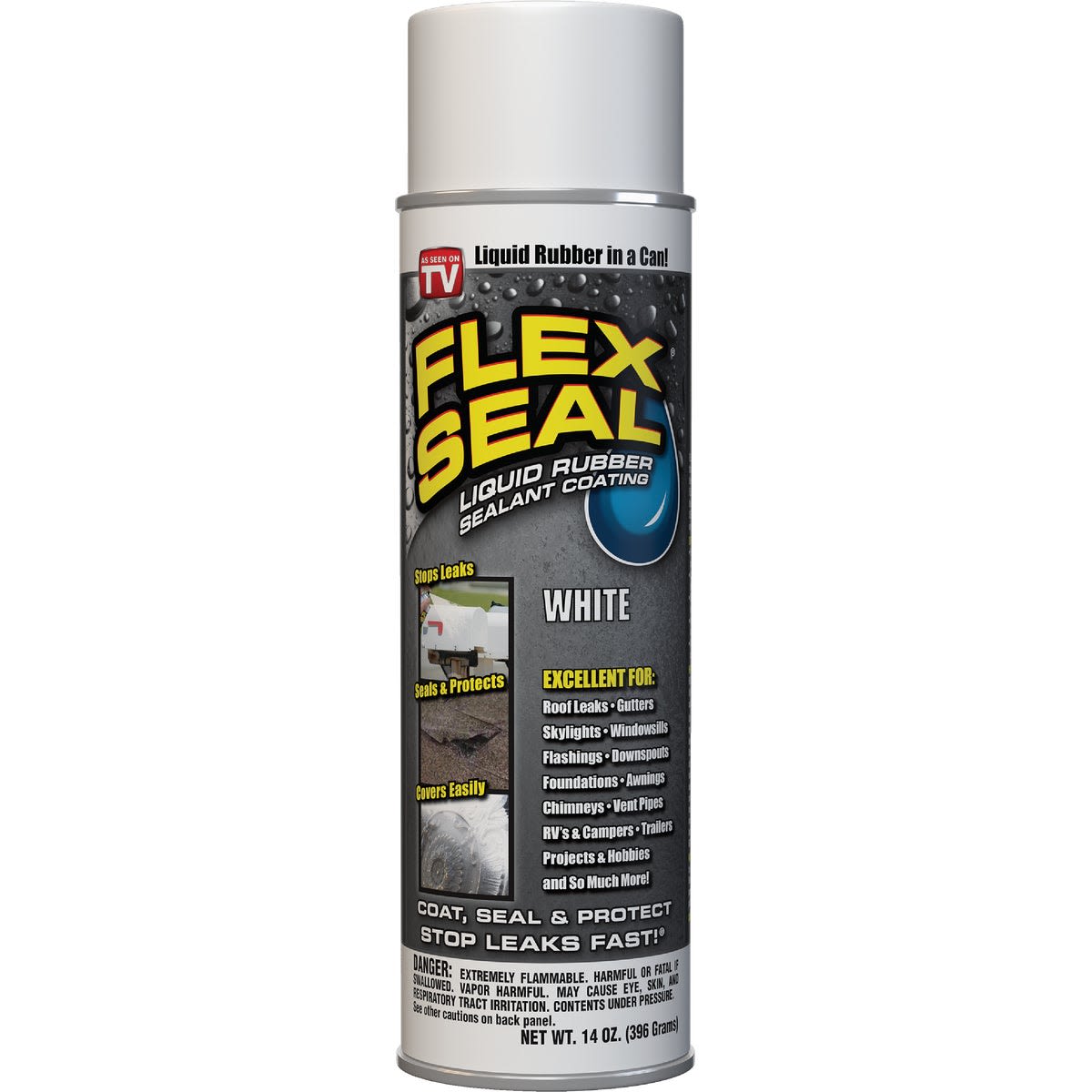White spray rubber sealant can for sealing leaks and cracks in home improvement and sealing supplies collections
