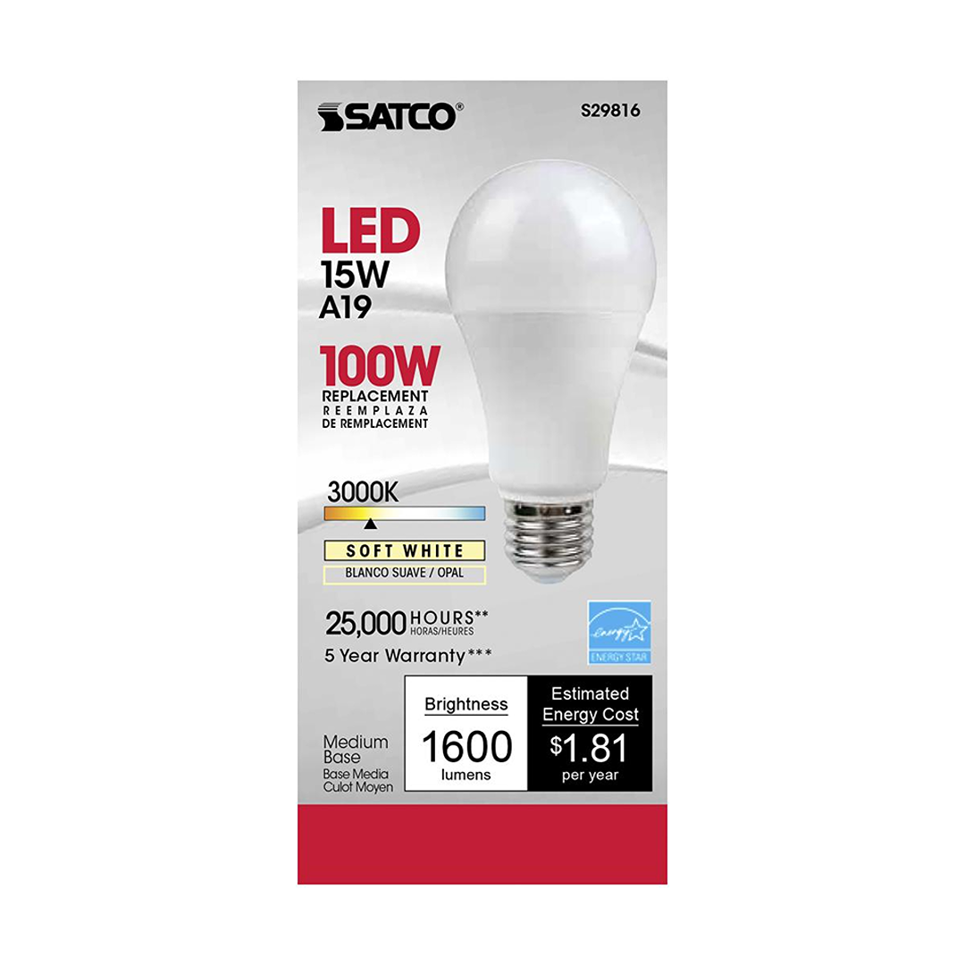LED light bulb with medium base offering warm white 3000K illumination, energy-efficient choice under $50 for home improvement