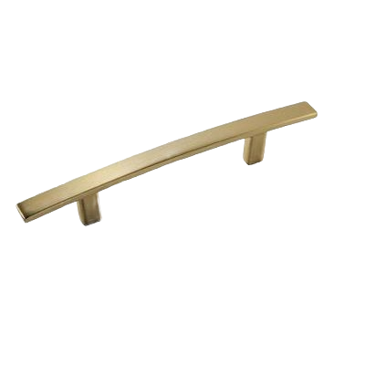 Golden champagne finished cabinet pull with sleek curved design for modern furniture hardware and home improvement collections
