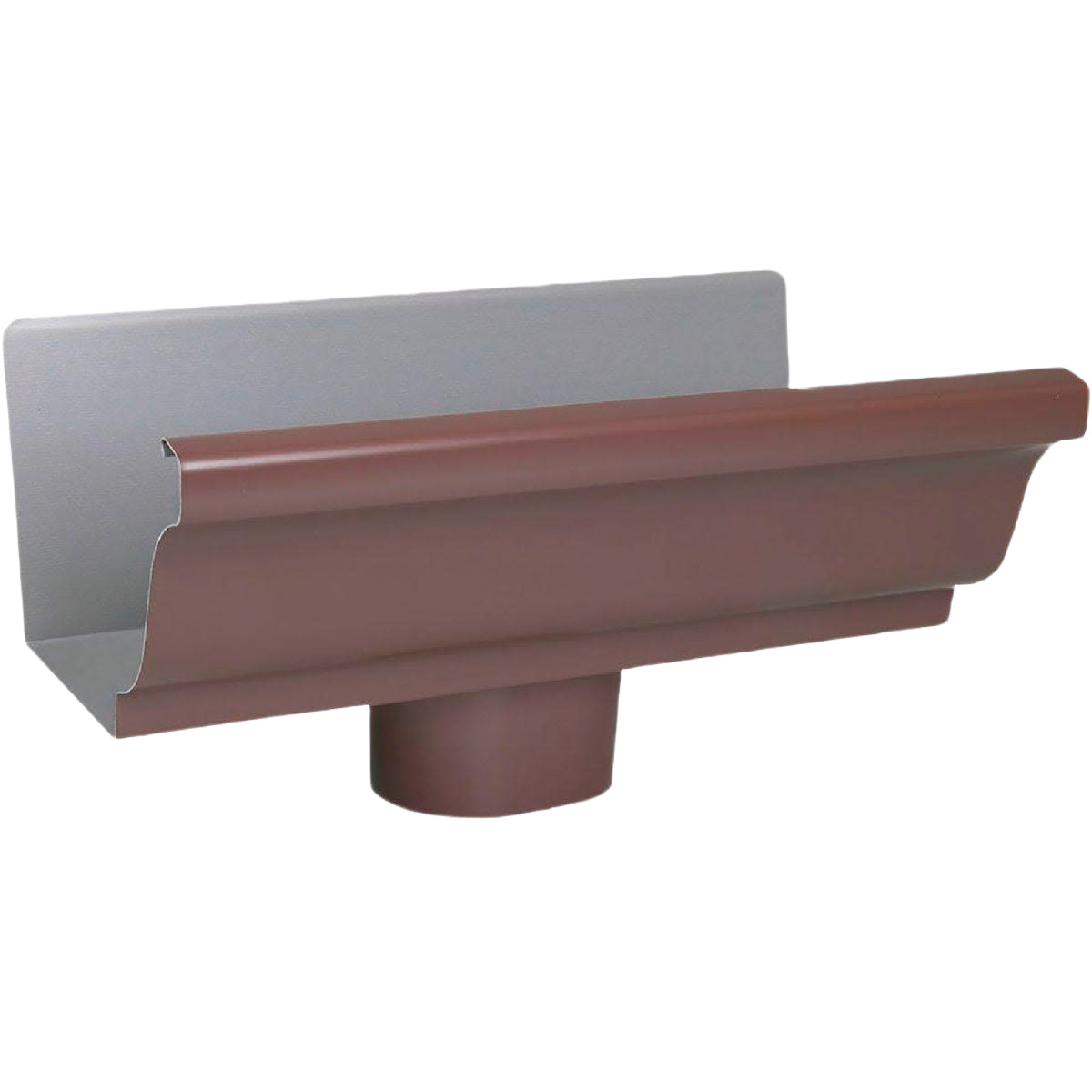 Brown aluminum gutter drop outlet designed for secure water drainage in home improvement projects