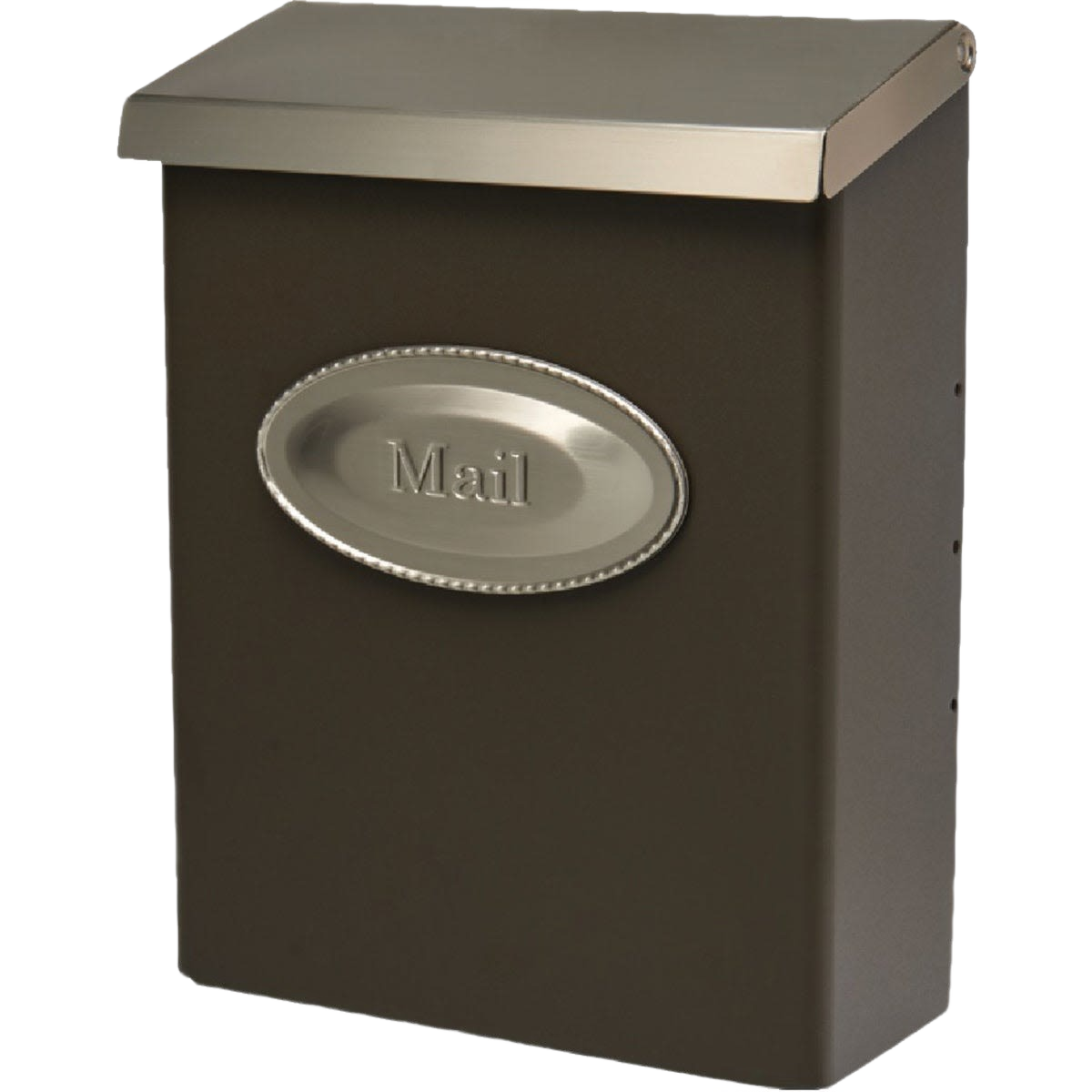 Vertical bronze mailbox with silver-toned lid and decorative mail label for home improvement projects
