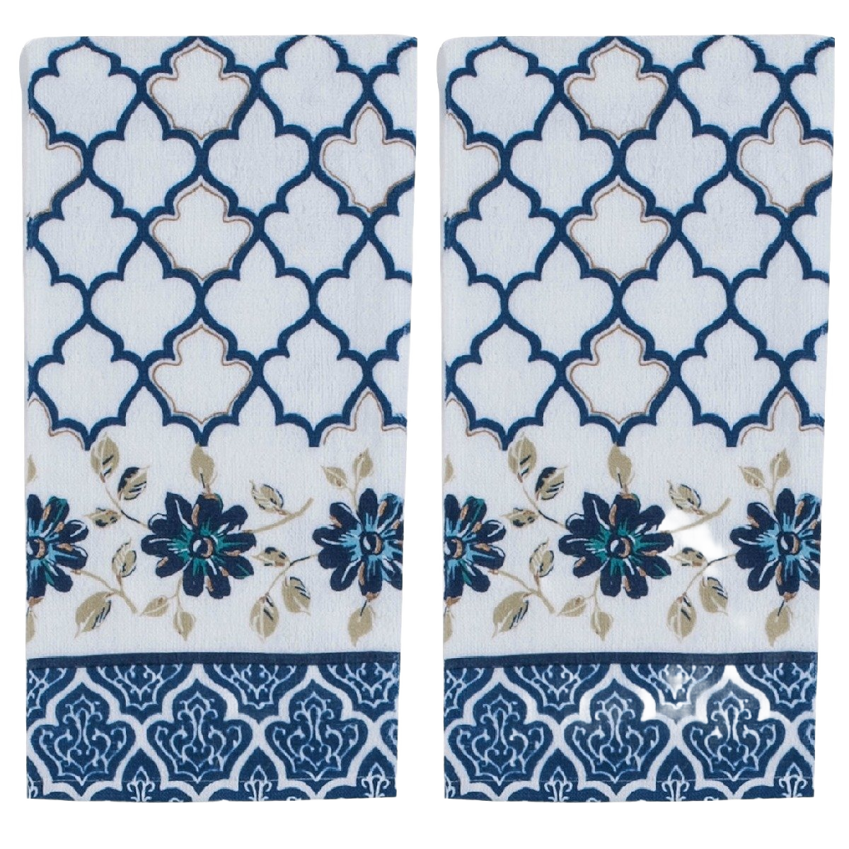 Set of two indigo kitchen towels with geometric and floral patterns in Kitchen & Kitchenware collection