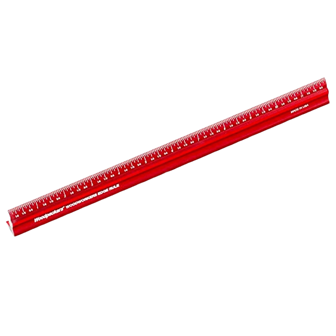 Red woodworking edge rule with clear measurement markings for precision in hand tools and woodworking collections under $50.