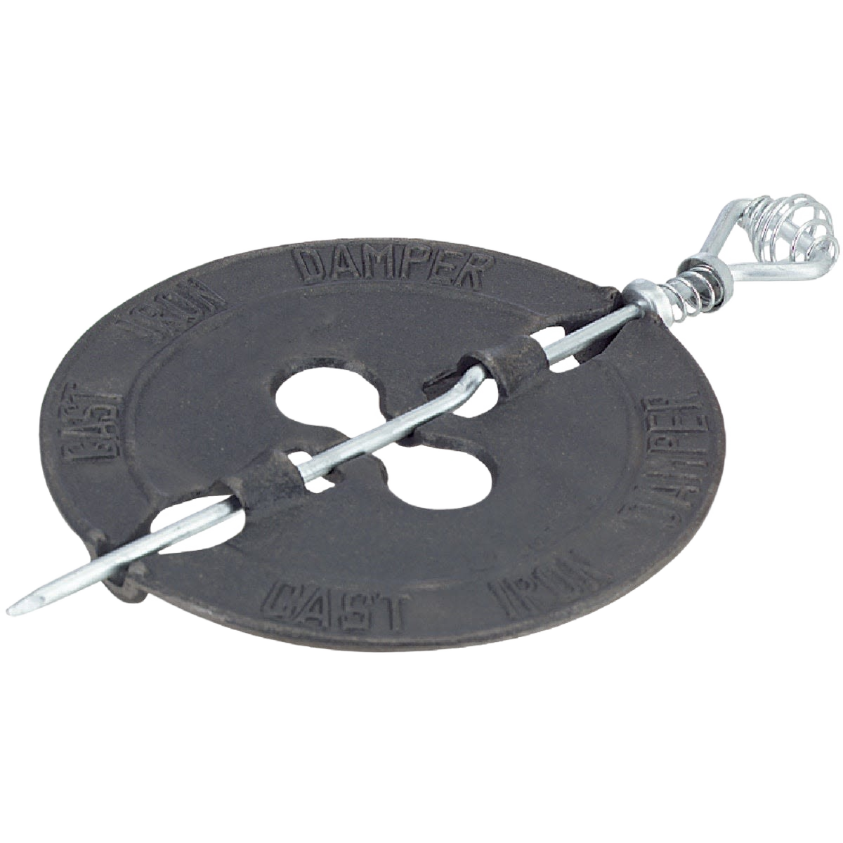 Round cast iron stove pipe damper with metal rod and coil handle for plumbing and home improvement use under $50