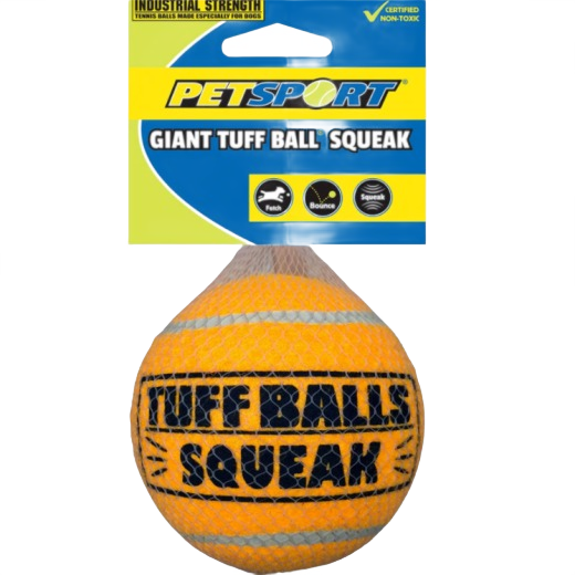 Orange Petsport Giant Tuff squeak ball with extra thick rubber, durable dog toy in pet supplies and toys collections under $50