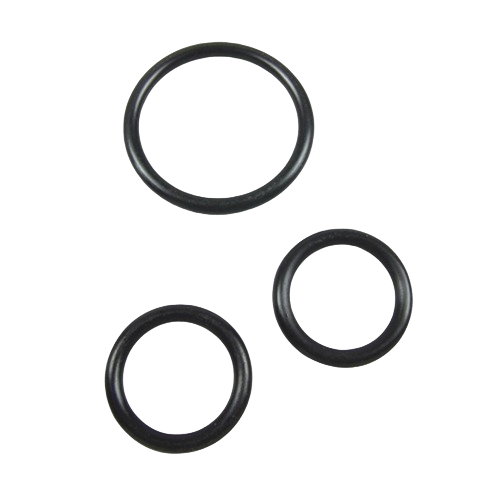 Set of three black rubber o-rings for faucet repair in plumbing parts and home improvement tools collection